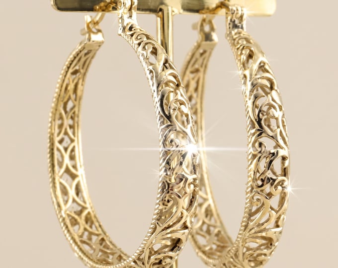 Retro Gold Hollow Hoop Earrings, Vintage Openwork Statement Jewelry