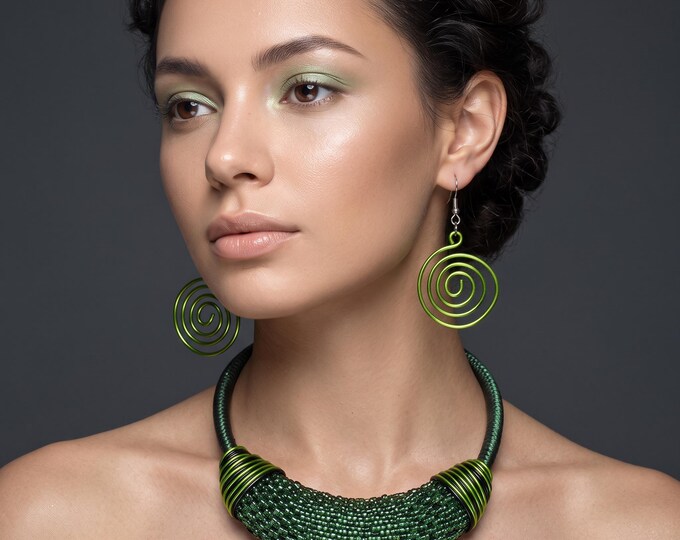Copper Statement Necklace Earrings Set, African Dubai Bridal Party Jewelry
