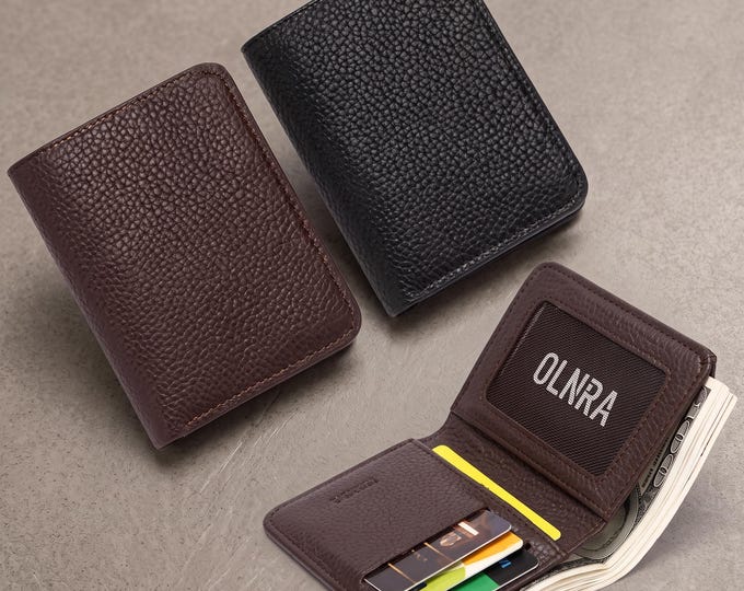 Men's PU Leather Bifold Wallet, Lychee Pattern Card Holder, Slim Coin Purse