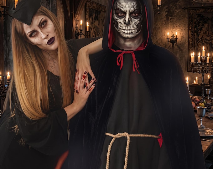 Reversible Two-Tone Gothic Vampire Cloak, Hooded Costume Cape (Unisex Adult)