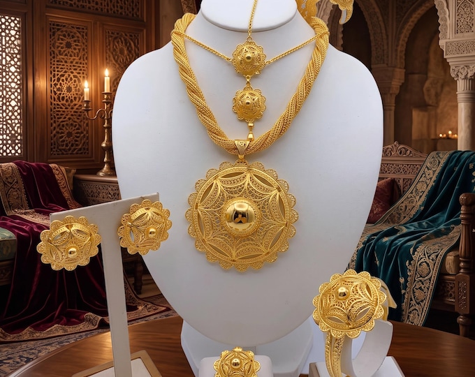 6-Piece Gold Jewelry Set, Statement Necklace, Bridal Wedding Accessories