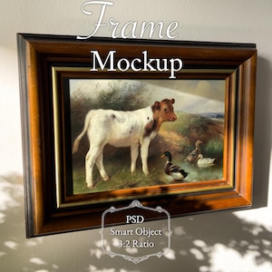 Makieta ramy z drewna orzechowego, makieta rustykalnej ramy w zbliżeniu, poziomy szablon graficzny 4x6, proporcje 3:2 (inteligentny obiekt PSD)