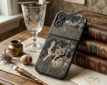Art Nouveau Absinthe Illustration Phone Case | Moody Earth Tones, Sinuous Lines (Tough Case) William Morris Style