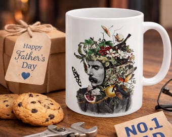 Vintage Botanical Portrait Dad Mug / Best Dad Ever Coffee Cup / Nature Collage Art Mug / Unique Fathers Day Gift / 11oz 15oz