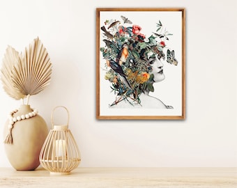 The Digital Botanist - Victorian Lady wall art/vintage style botanical collage/boho poster/ collage art