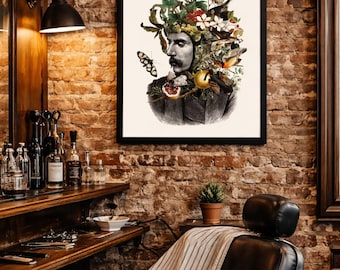 The Digital Botanist - Victorian Gentleman – Vintage Botanical Portrait Art Print – Eclectic Victorian Collage Poster