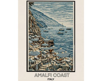 Amalfi Coast Italy Beach Scene Poster | Matte Vertical Poster