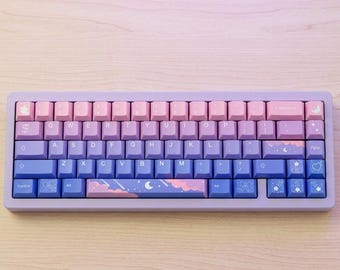 Pink Fairy Moon Keycap Set, Cute Pastel PBT Custom Keycaps, Cherry Profile 136 Pcs, Kawaii Mechanical Keyboard Decor, Gamer Gift for Her