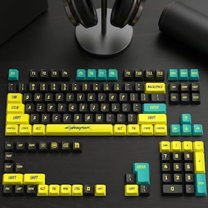 Cyberpunk PBT Keycap Set, Neon Mechanical Keyboard Decor, Vaporwave Style Keys qwerty