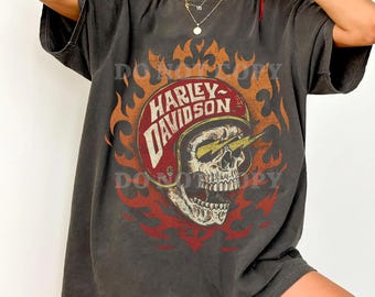 Koszulka Comfort Colors Harley Davidson Skull Flames