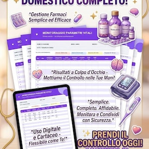 Arbeitsplan Parametri Vitali PDF A4 | Monitoraggio mensile Pressione Glicemia Saturazione | Tagebuch Salute Da Stampare