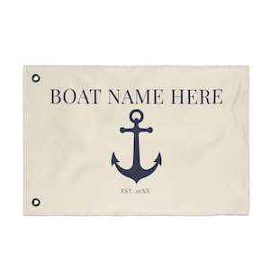 Aangepaste dokvlag met anker | Gepersonaliseerde vlag bootnaam | Nautisch meerhuisdecoratie | Dubbelzijdige jachthavenvlag | 24 x 36 36 x 60