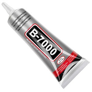 May include: A silver tube of B-7000 multi-purpose adhesive. The tube has a black and red label with white text. The text on the tube includes "Waterproof", "Flexible", and "50ML".