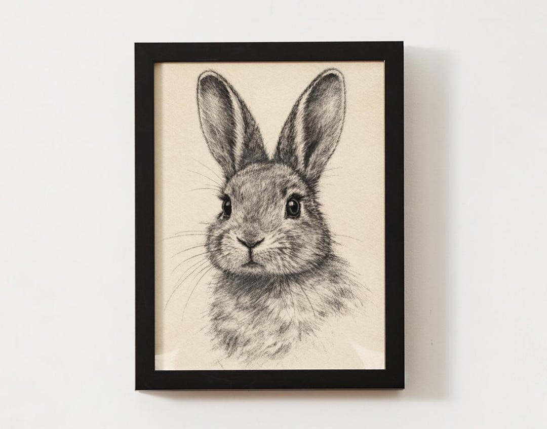 Pinterest Charcoal Rabbit Vintage Rabbit Sketch Print | Charcoal Bunny Wall Art | Cottagecore ...