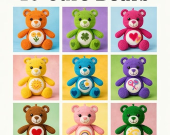 Crochet Care Bear Bundle Pattern | 10 Toy Set Digital PDF