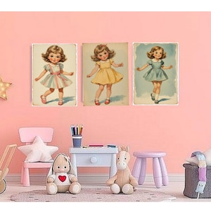 Vintage Nursery Wall Art Set of 3, Girls Room Decor, Printable Nursery Prints, Shabby Chic Kids Wall Art, Instant Download
