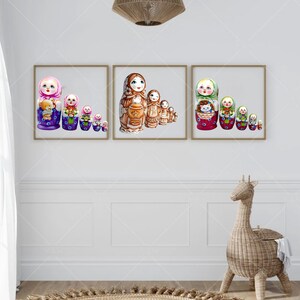 Matryoshka Nursery Wall Art Set of 3, Baby Girl Room Decor, Russian Doll Printable, Kids Wall Art, Instant Download
