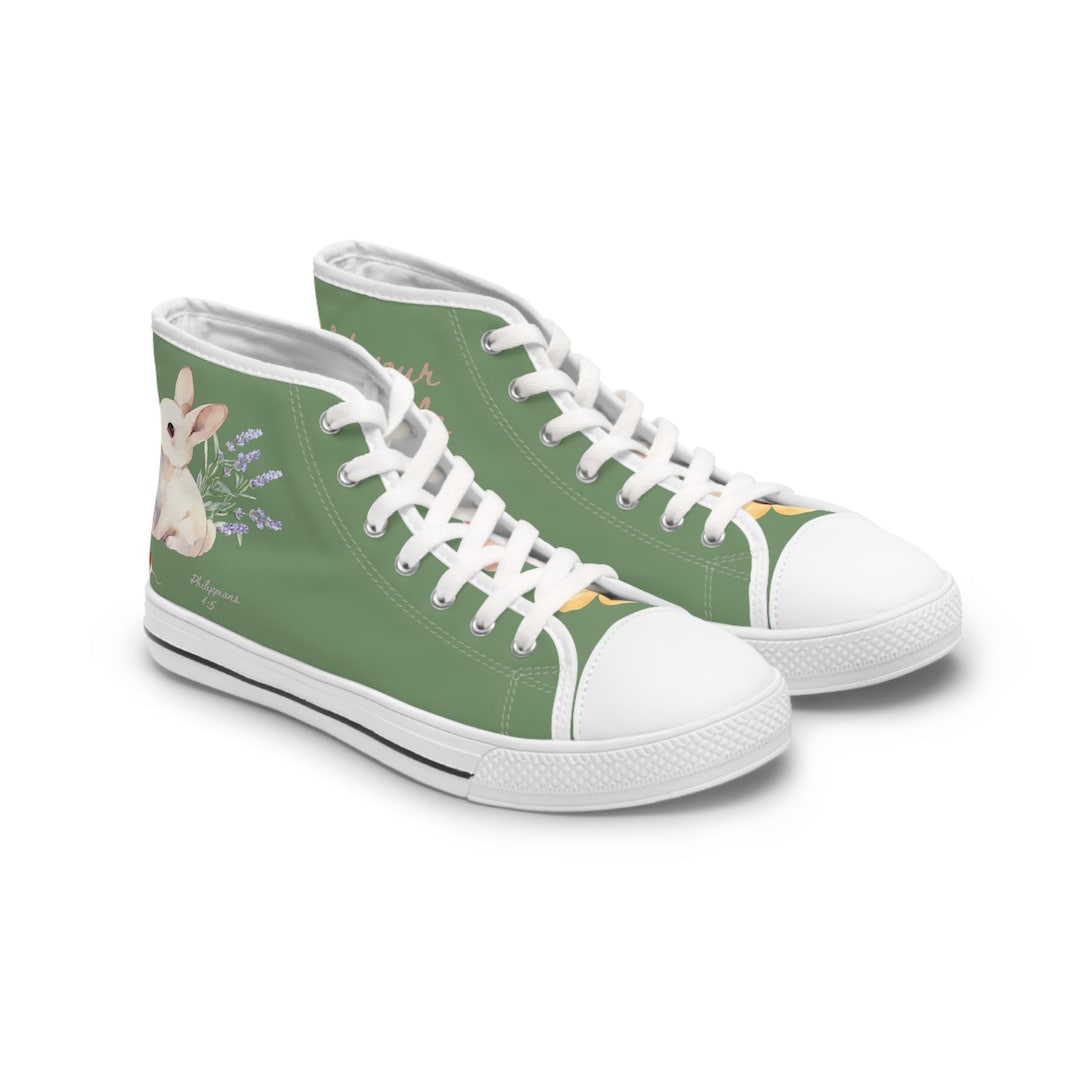 Cottagecore Bunny High Top Sneakers | Floral Rabbit Print Shoes - Etsy