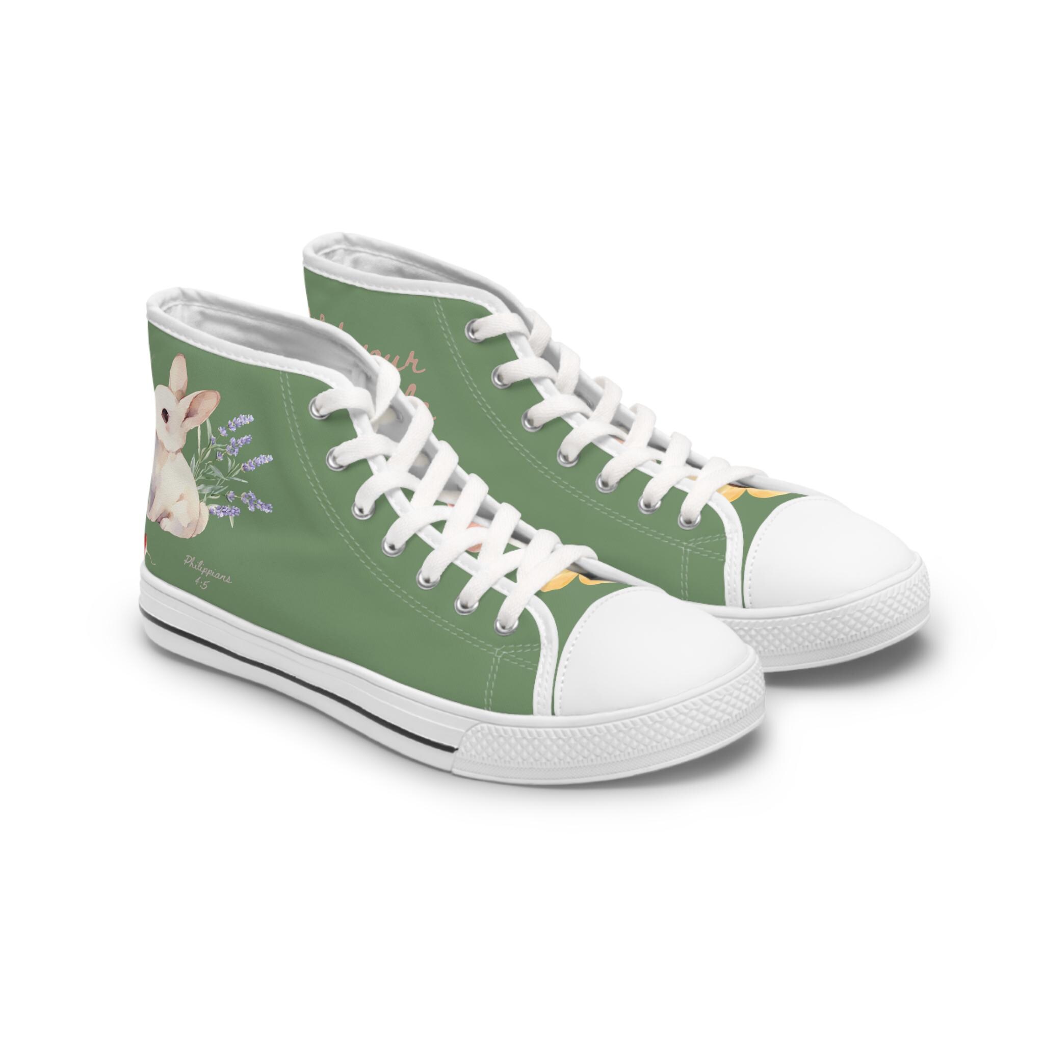 Cottagecore Bunny High Top Sneakers | Floral Rabbit Print Shoes - Etsy