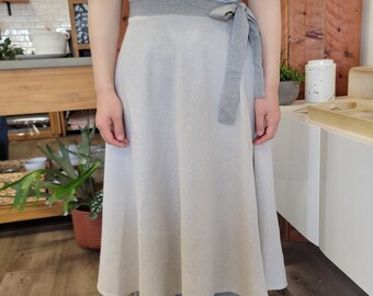 Neutral Cotton Half Apron with Ribbon Ties, Retro Kitchen Aprons, Cottagecore Cooking Aprons