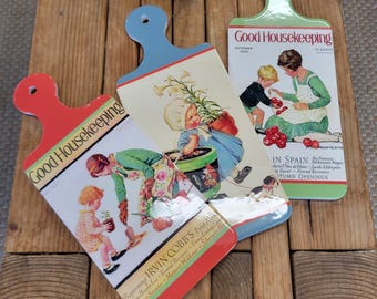 Large Ceramic Trivets, Vintage Good Housekeeping Magazine Cover Art, Retro Kitchen Wall Décor