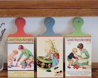Vintage Ceramic Trivets, Cottagecore Kitchen Wall Décor, Retro Housekeeping Magazines