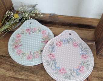Vintage Floral Ceramic Trivet, Cottagecore Kitchen Wall Décor, Farmhouse Rose Tile Hot Pad