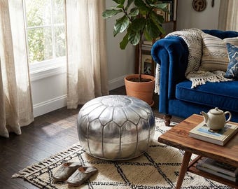 Marokkaanse ronde leren poefs