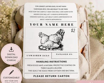 Editable 4x6 Egg Carton Label Template | Farm Fresh Eggs (Digital Download)