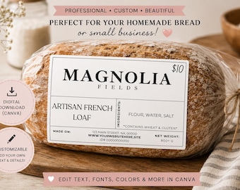 Editable Bread Label Template | Bakery Branding, Packaging Sticker (Digital Download)