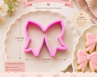 Pink Bow Cookie Cutter – 3 Inch Food-Safe PLA Baking Tool for Sugar Cookies, Fondant, Clay