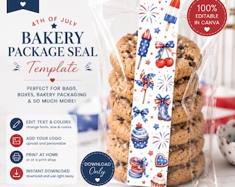 4th of July Bakery Seal Template | Patriotic Treat Bag Topper (Digital Download)