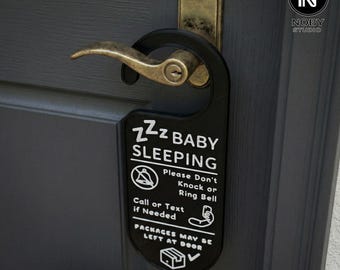 Baby Sleeping Door Hanger – Do Not Disturb, Text if Needed, Package Drop-off Sign