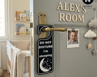 3D Printed Nursery Do Not Disturb Sign – Baby Sleeping Moon Stars Door Hanger