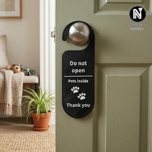 Pets Inside Door Hanger – Do Not Open Pet Safety Sign, Paw Print Knob Hanger