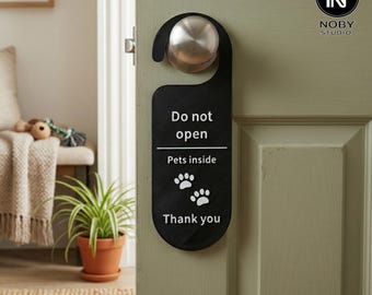 Pets Inside Door Hanger – Do Not Open Pet Safety Sign, Paw Print Knob Hanger