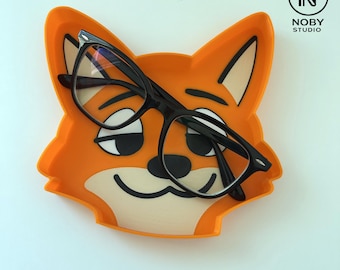 Sly Fox Glasses Holder Tray – 3D Printed Desk Organizer, Kawaii Animal Accessory Dock