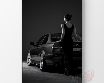 Póster de BMW E36, arte mural de BMW, póster de coche, impresión automotriz, regalo de BMW, arte mural imprimible, arte E36