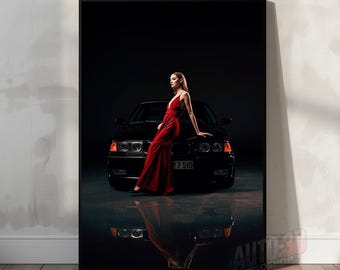 Póster de BMW E36, arte mural de BMW, póster de coche, impresión automotriz, regalo de BMW, arte mural imprimible, arte E36