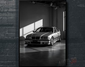 Póster de BMW E36, arte mural de BMW, póster de coche, impresión automotriz, regalo de BMW, arte mural imprimible, arte E36