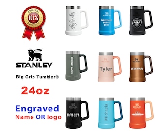 Personalized 24oz Stanley Big Grip Beer Stein Mug, Laser Engraved Stainless Steel Heavy Duty Tumbler with Handle, Party Mug, Friend Gift
