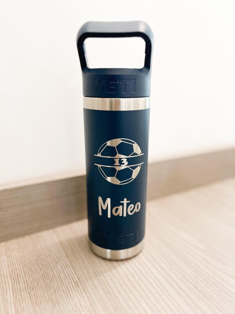 Personalized Yeti Tropical Pink Rambler 2.0 Water Bottle, Laser Engraved Stainless Steel Insulated Bottle with Color-Matching Straw Cap