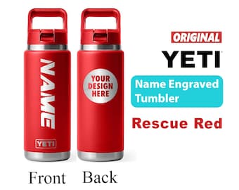 Borraccia Yeti Rescue Red Rambler 2.0 personalizzata, borraccia in acciaio inossidabile con isolamento sottovuoto e incisione laser, con tappo in cannuccia abbinato.