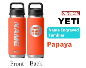 Bottiglia Yeti Papaya Rambler, bottiglia personalizzata in acciaio inossidabile con isolamento sottovuoto e tappo a beccuccio, incisa al laser, ideale per aziende.