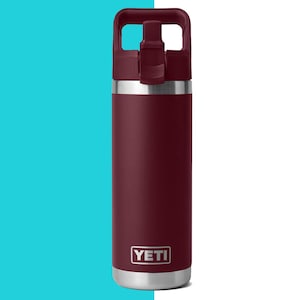 Personalized Yeti Tropical Pink Rambler 2.0 Water Bottle, Laser Engraved Stainless Steel Insulated Bottle with Color-Matching Straw Cap