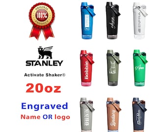 Laser Engraved 20oz Stanley Activate Shaker, Personalized Stainless Steel Protein Shaker with Base Storage and Twist-On Fast Flow Lid