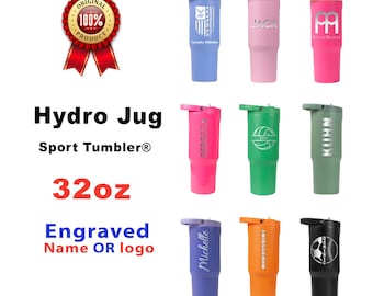 Personalized 32oz HydroJug Sport Tumbler with Straw, Laser Engraved Stainless Steel Tumbler with Straw, Dishwasher Safe, Rubber Base Tumbler