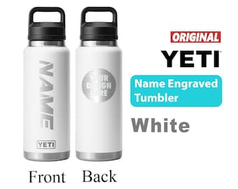 Bottiglia Yeti Rambler bianca, bottiglia termica in acciaio inox personalizzata con incisione laser e tappo a beccuccio, ideale per aziende.