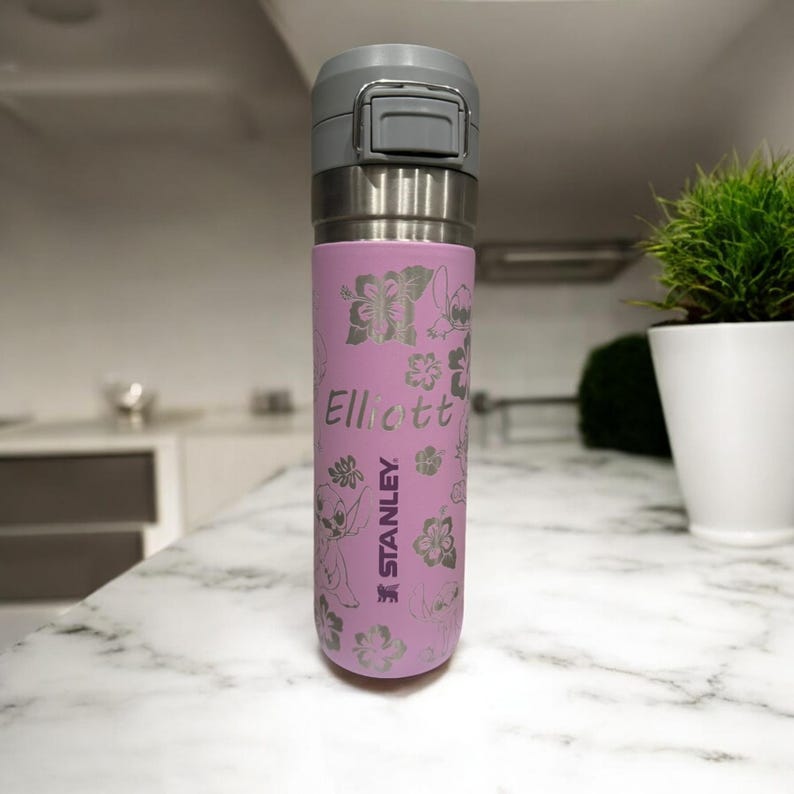 Personalized Stanley 36oz Go Quick Flip GO Water Bottle, Laser Engraved Stainless Steel Bottle with Push Button Lid, School Bottle