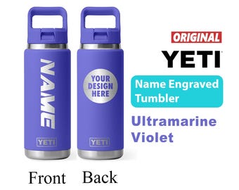 Borraccia personalizzata Yeti Ultramarine Violet Rambler 2.0, borraccia termica in acciaio inossidabile incisa al laser con tappo a cannuccia abbinato